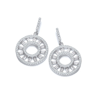 Circle Of Life Round & Baguette CZ Silver Earrings