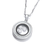 Circle Of Life With Floating CZ Silver Pendant 18" Necklace