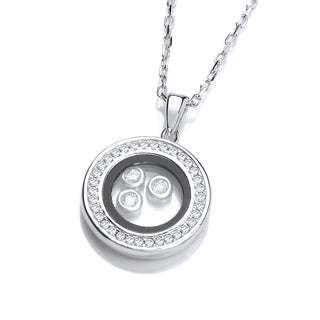 Circle Of Life With Floating CZ Silver Pendant 18" Necklace