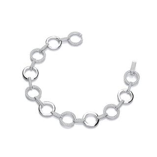 Circles Plain & CZ's Silver Ladies Bracelet