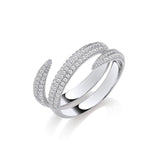 Cross-over Two Bands CZ Silver Ring