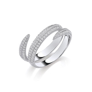 Cross-over Two Bands CZ Silver Ring