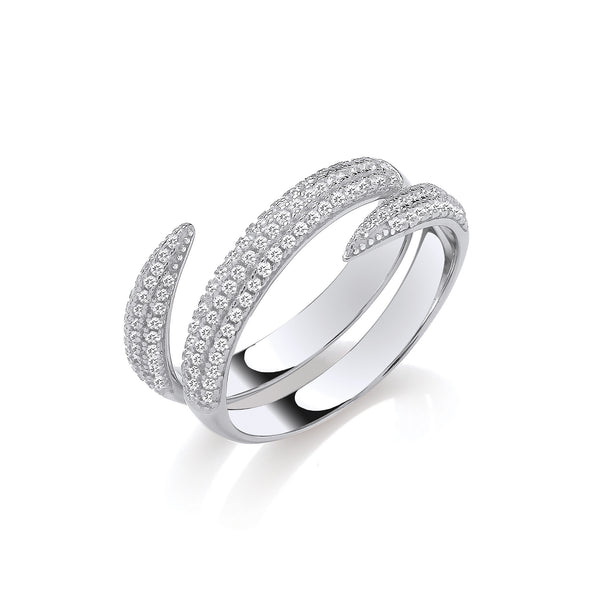 Cross-over Two Bands CZ Silver Ring