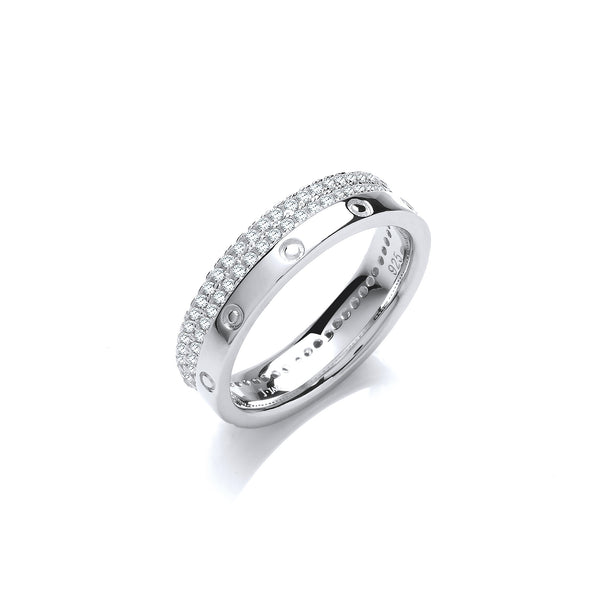 Double Row Micro Pave CZ Fancy Silver Ring