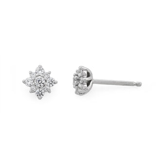 9ct White Gold Diamond Flower Stud Earrings
