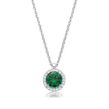 Emerald Green And Clear CZ Halo Pendant With Chain