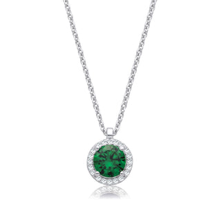 Emerald Green And Clear CZ Halo Pendant With Chain