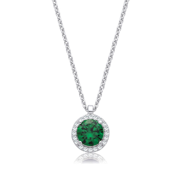Emerald Green And Clear CZ Halo Pendant With Chain