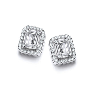 Emerald Look Created By CZ Baguettes, Silver Stud Earrings