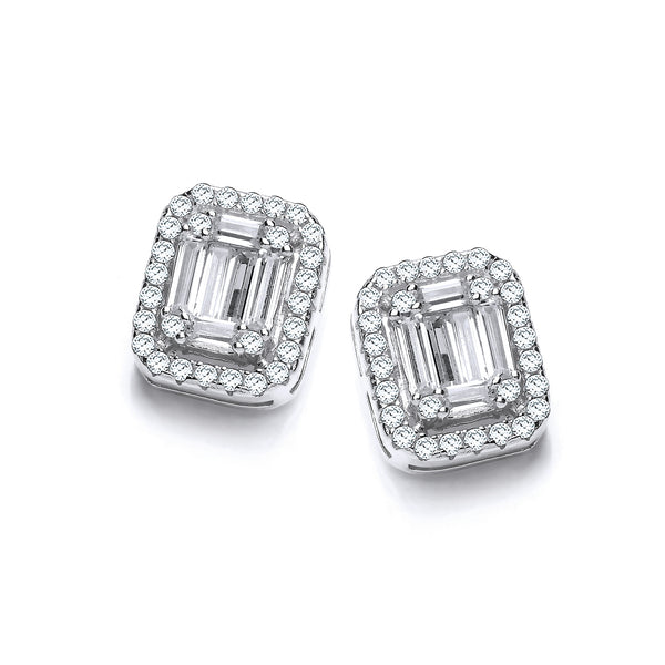Emerald Look Created By CZ Baguettes, Silver Stud Earrings