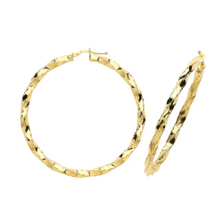 9K Yellow Gold 50mm Twisted Hoop Earrings