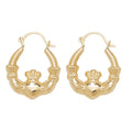 9K Yellow Gold 17mm Claddagh Hoop Earrings
