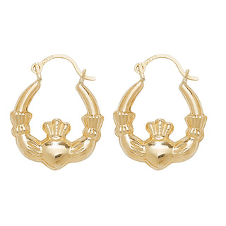 9K Yellow Gold 17mm Claddagh Hoop Earrings