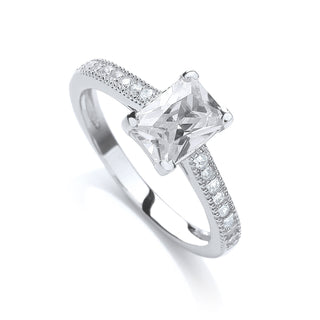 Fancy Emerald Cut CZ With Shoulders Ring