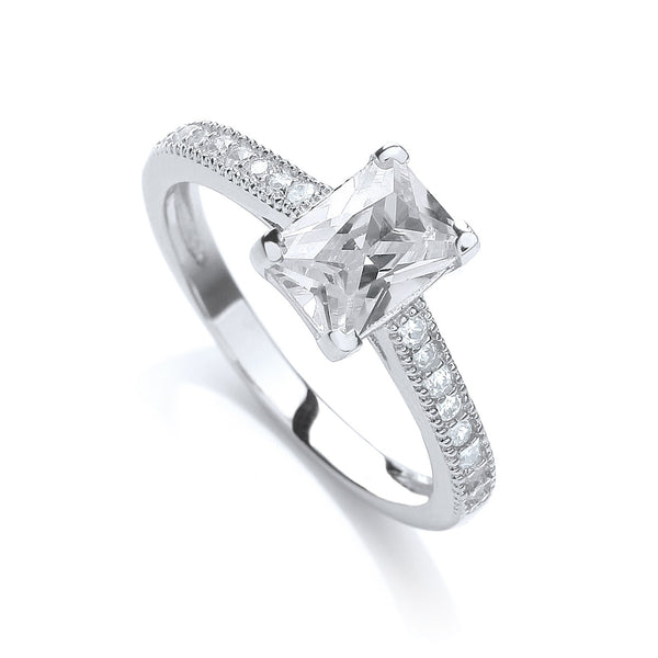 Fancy Emerald Cut CZ With Shoulders Ring