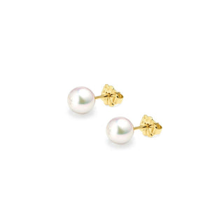 18K Yellow Gold Akoya AAA Grade Pearl Stud Earrings 6.5mm