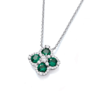 Green Four Leaf Clover CZ Silver Necklace