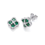 Green Four Leaf Clover CZ Stud Earrings