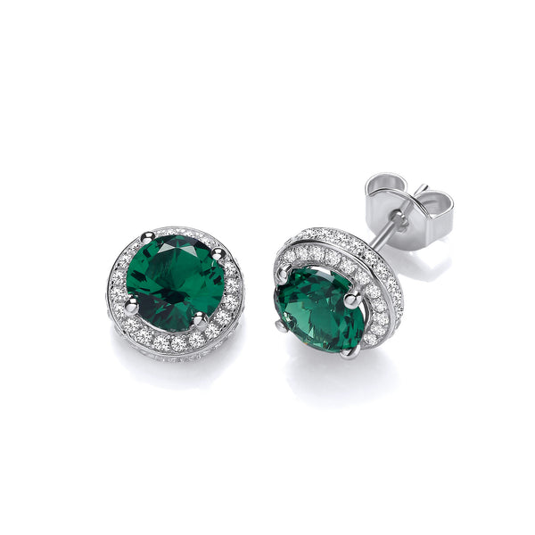 Green Halo Style CZ Stud Earrings