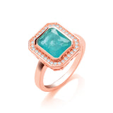 Green Natural Stone & Glass Emerald Cut Rg Plated Silver Ring