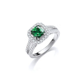 Green P/c CZ High Setting Split Shank Fancy Silver Ring