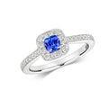 9K White Gold Tanzanite & Diamond Halo Ring