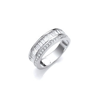 Half Et Baguette And Round CZ's Silver Ring