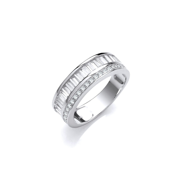 Half Et Baguette And Round CZ's Silver Ring