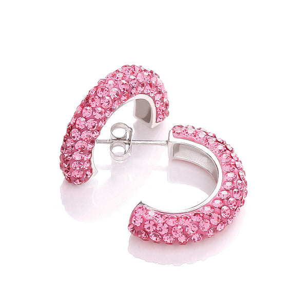 Half Hoop Stud With Pink CZ