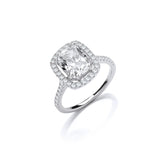 Halo Style High Setting Emerald Cut CZ Silver Ring
