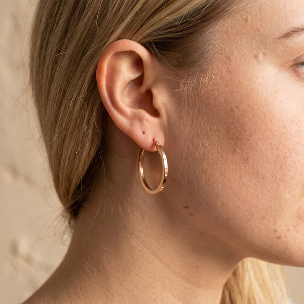 9K Rose Gold 25mm Plain Square Hoop Earrings