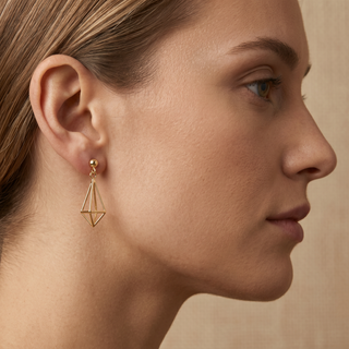 Model wearing 9K Yellow Gold Prism Drop Earrings - Sonny's Jewellers