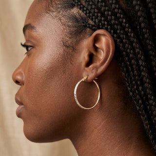 Model wearing 9K Yellow & White Gold Hoop Earrings - Sonny's Jewellers
