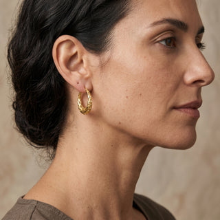 Model wearing 9K Yellow Gold 19mm Hoop Earrings - Sonny's Jewellers