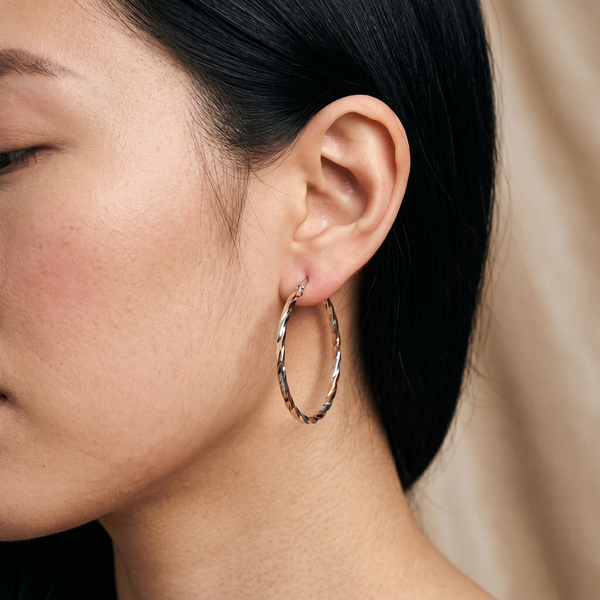 9K 2 Colour Gold 30mm Flat Twist Hoop Earrings