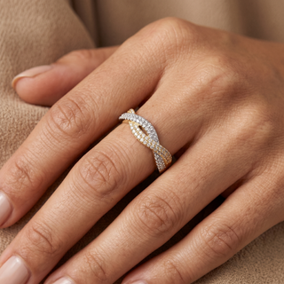 Model wearing 9K 2 Row Twist CZ Ring - Sonny's Jewellers