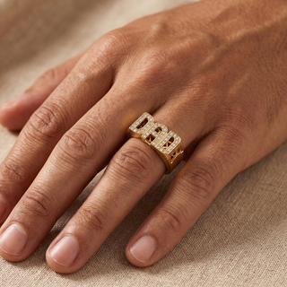 Model wearing 9K Yellow Gold CZ Dad Ring - Sonny's Jewellers