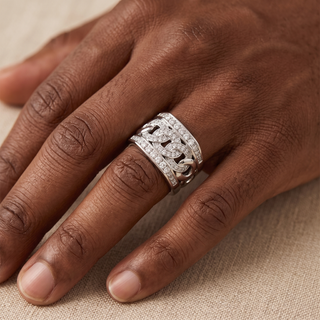 Model wearing 9K White Gold Men's Diamond Ring - Sonny's Jewellers