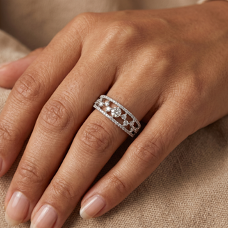 Model wearing 18K White Gold 0.46ct Diamond Fancy Ring - Sonny's Jewellers