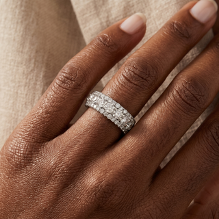 Model wearing 18K White Gold 1.52ct Diamond Three Row Ring - Sonny's Jewellers