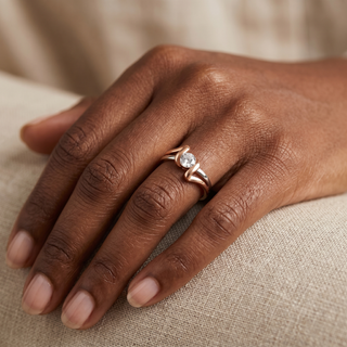 Model wearing 9K 2-Colour Gold 5mm CZ Swirl Ring - Sonny's Jewellers