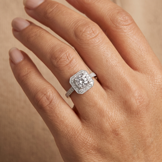 Model wearing 9K White Gold CZ Square-Shoulder-Detail Ring - Sonny's Jewellers