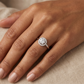 Model wearing 9K White Gold Round CZ Cluster Ring - Sonny's Jewellers