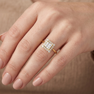 Model wearing 9K Yellow Gold Princess & Round Cut CZ Ring - Sonny's Jewellers