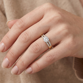 Model wearing 9K Yellow Gold CZ Pave Set Double-Row Shoulder Ring - Sonny's Jewellers