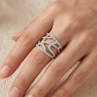 Model wearing 18K White Gold Diamond Encrusted Band - Sonny's Jewellers