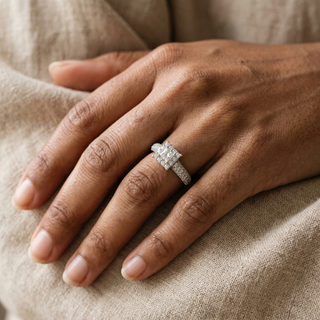 Model wearing 9K White Gold Princess Cut Diamond Ring - Sonny's Jewellers