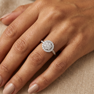 Model wearing 9K White Gold Diamond Cluster Ring - Sonny's Jewellers