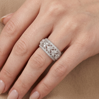 Model wearing 9K White Gold Filigree Diamond Cocktail Band - Sonny's Jewellers