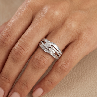 Model wearing 9K White Gold Intertwining Cocktail Band - Sonny's Jewellers